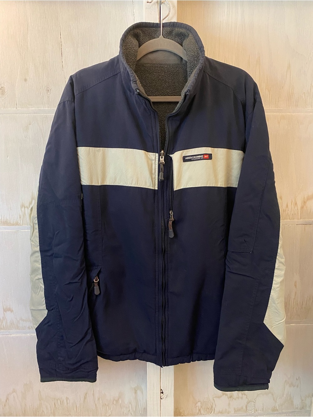 Abercrombie & Fitch Navy Jacket with Cream Stripe Xl